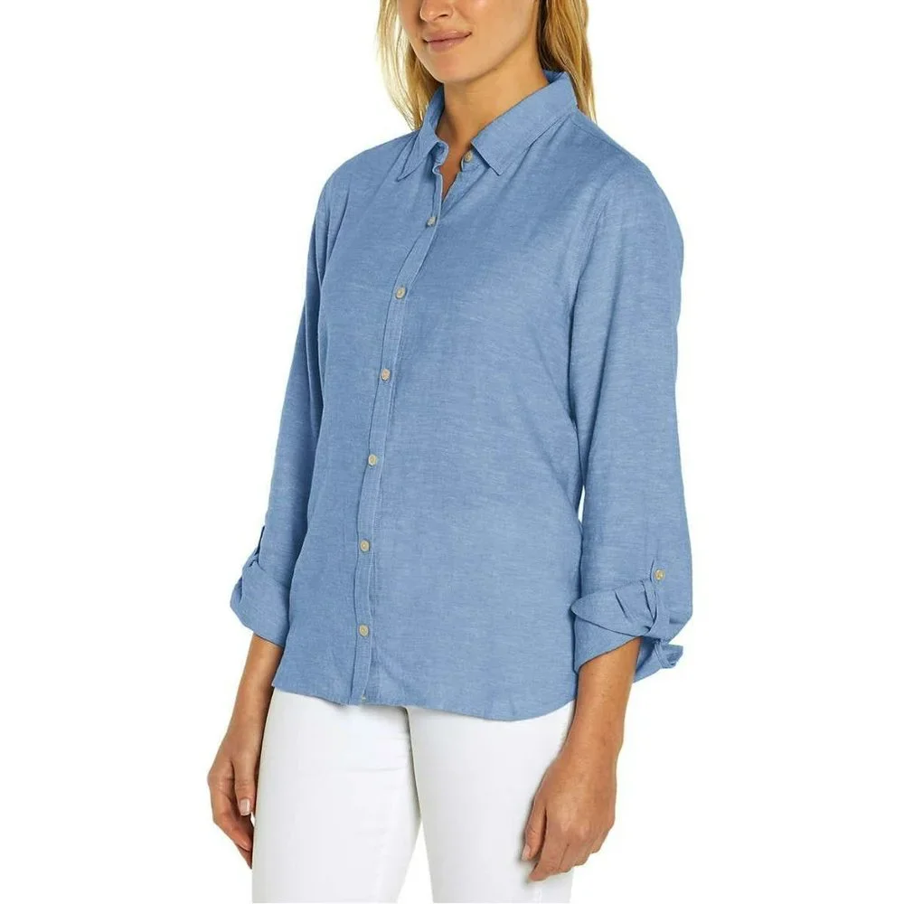 NWT Orvis Women's Soft Lightweight Linen Blend Long Sleeve Top Button Up Shirt - Picture 6 of 8